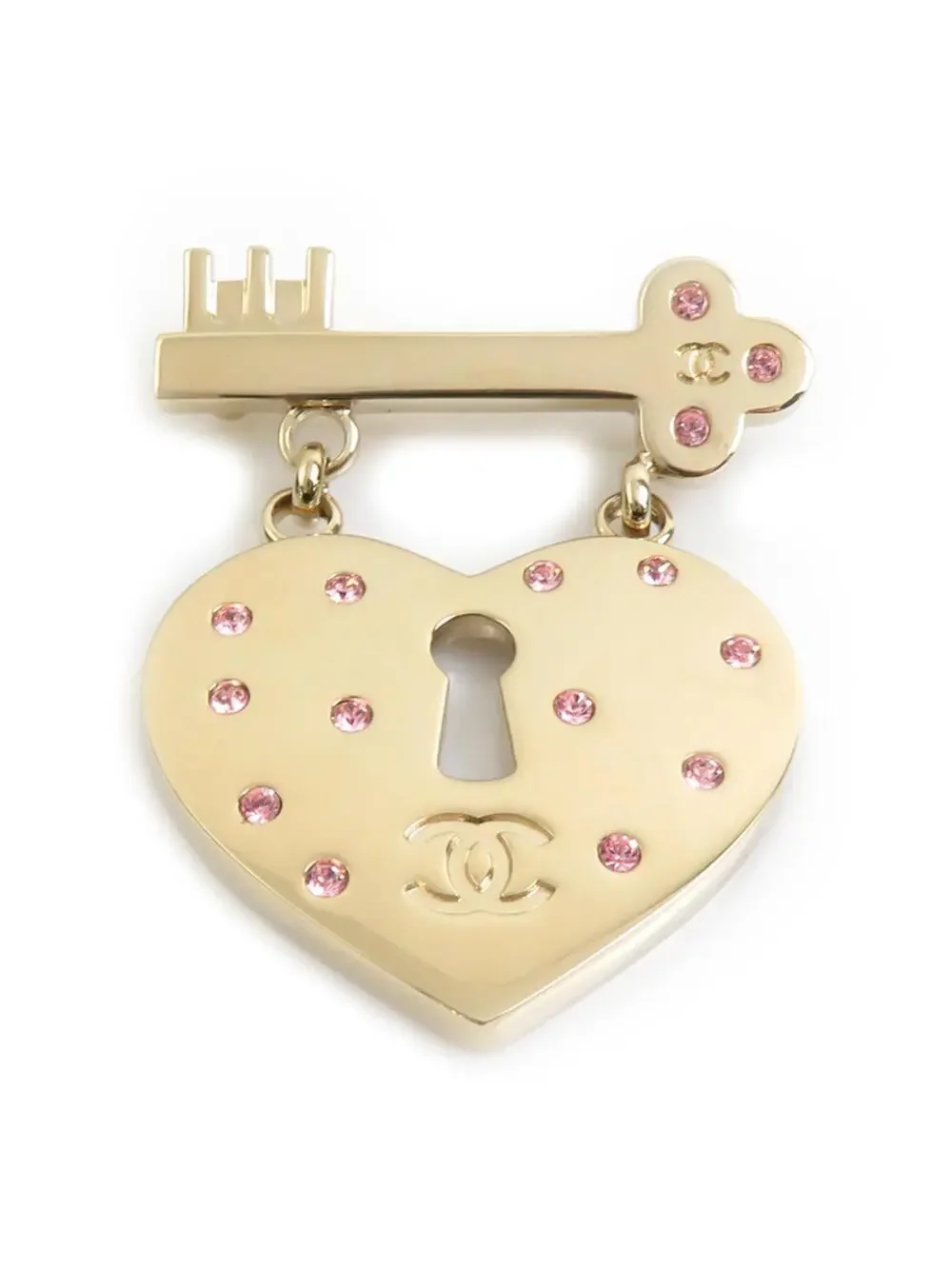 Chanel Heart Lock And Key Brooch Metal #250199C65B
